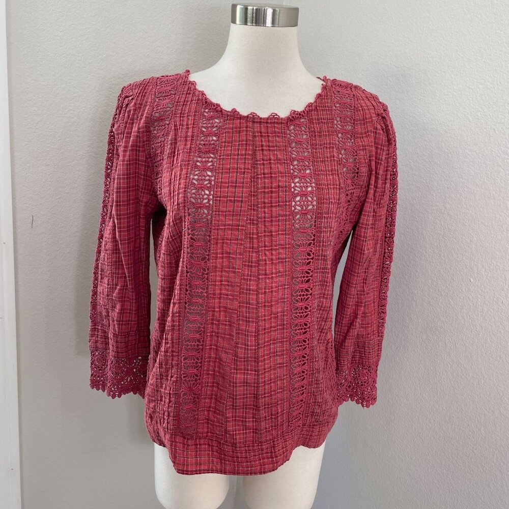 Sundance Womens Medium Cotton Crochet‎ Accent Tunic Top Boho Cottagecore Shirt